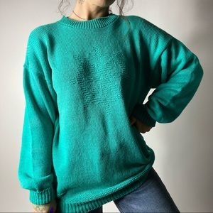 VINTAGE Ship Wheel Nautical Gregory John Pullover Sweater Turquoise Teal